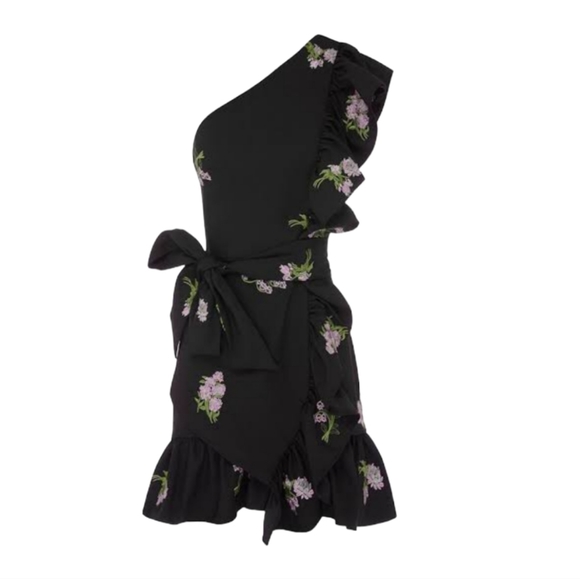 NWOT Sheike embroided floral mini peplum dress Sze 6 Black bodycon ruffle - Picture 3 of 11